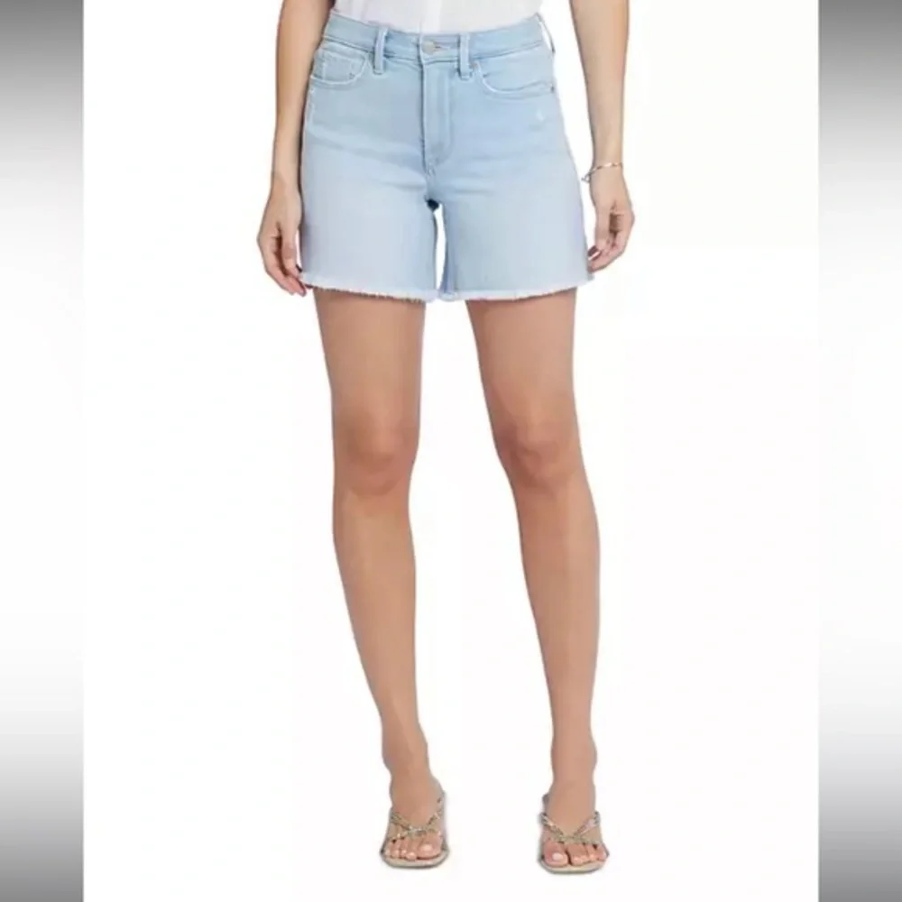 NYDJ High Rise Frayed Hem Blue Denim Shorts size 14p